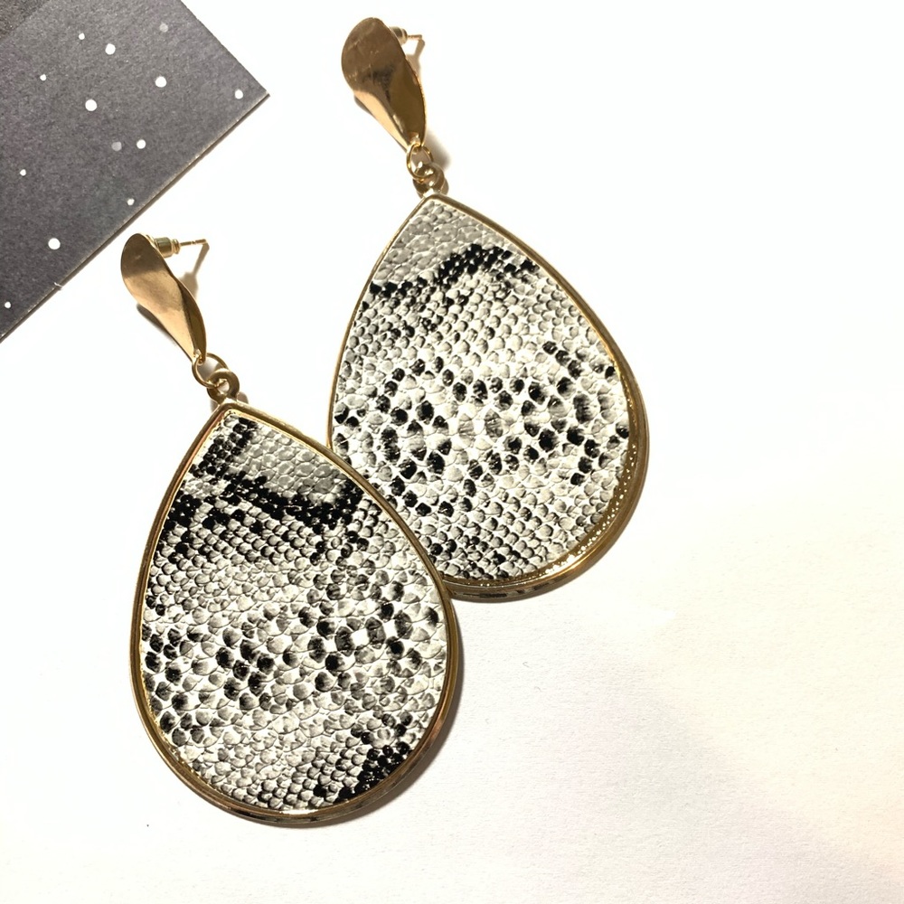 White Snakeskin Tear Drop Earring